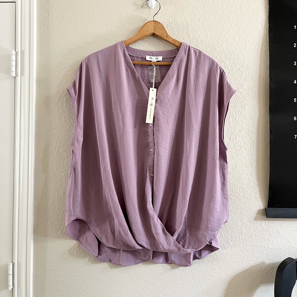 NWT She + Sky purple top button down plus 2X blouse shirt
